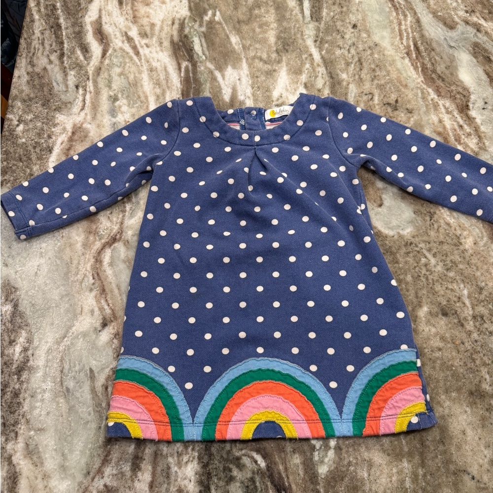 Baby Boden 18-24mo Polka Dot Long Sleeve Dress with Rainbow Hem